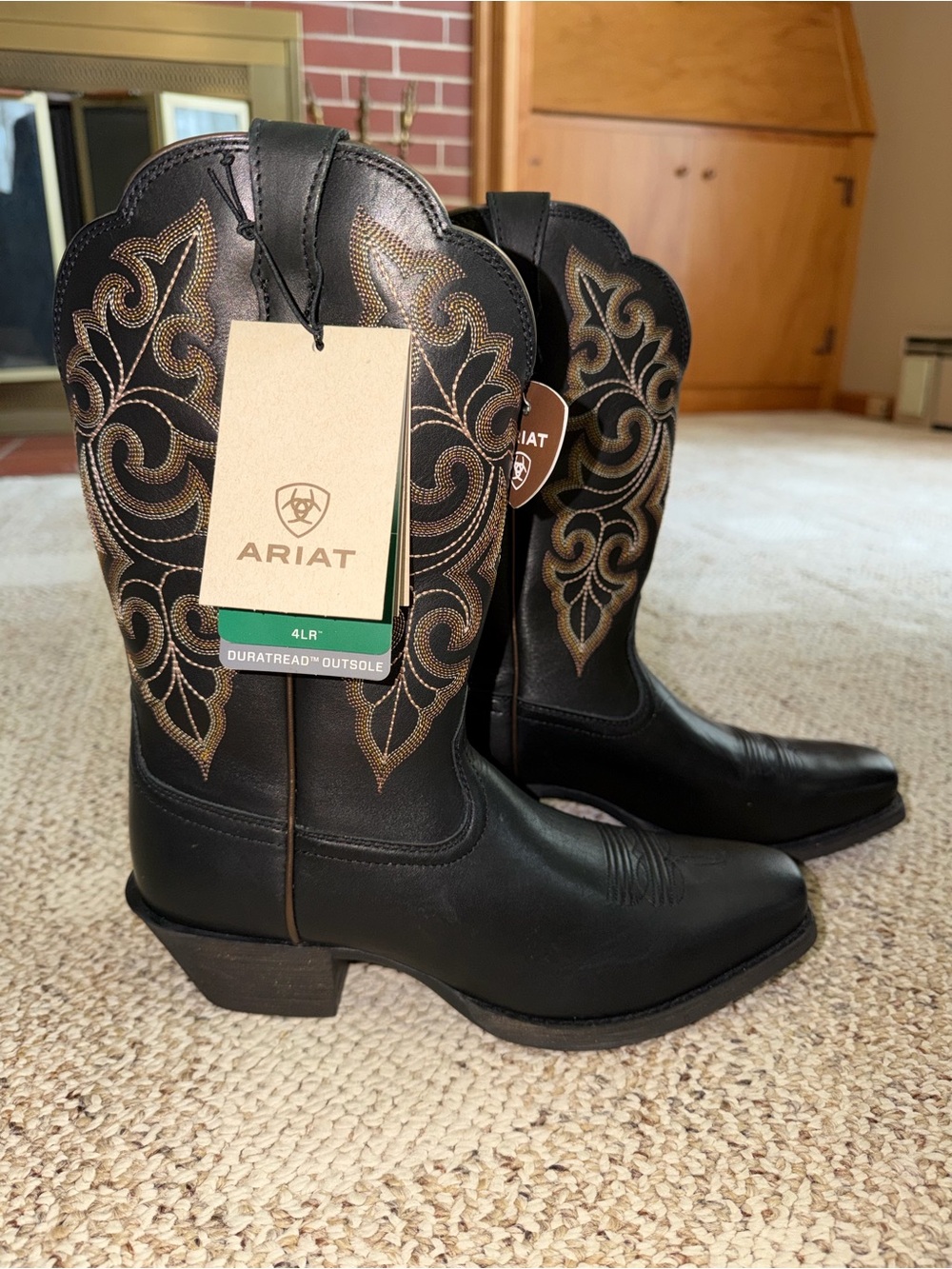 Ariat Black Leather Western Boots with Tan Embroidery